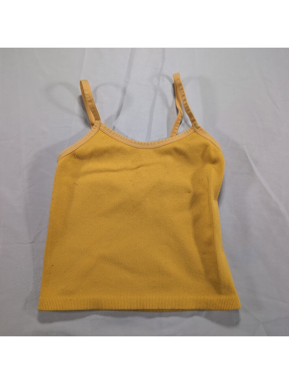 Yellow Ribbed Knit Spaghetti Strap Tank Top